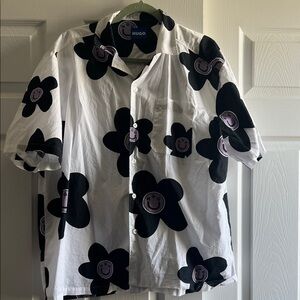 HUGO Black and White Smiley Floral Shirt